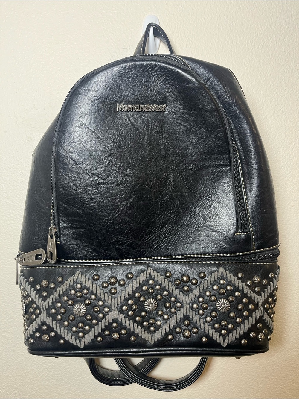 Montana West Black Studded & Woven Accent Backpack